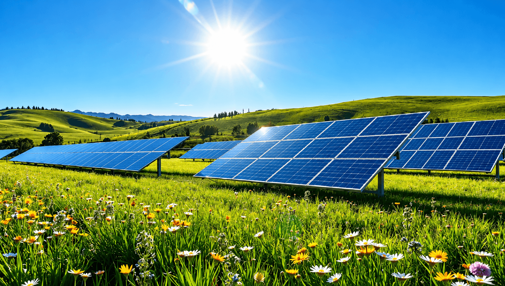 Painéis fotovoltaicos instalados em uma área rural